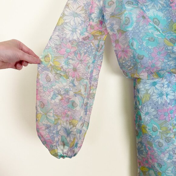 Vintage 70s Handmade Floral Gown Long Poof Puff Sleeve Princess Maxi Dress 1970s - Picture 5 of 8